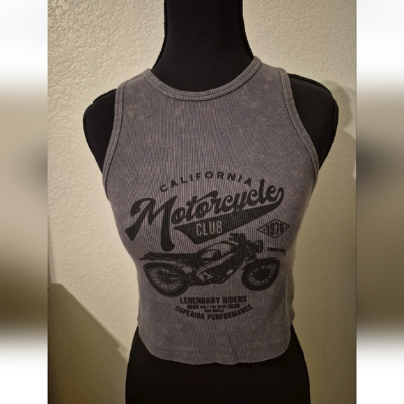 Charlotte Russe Tops - Charlotte Russe Charcoal Tank Top Motorcycle Club Tank says large But Runs Small